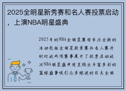 2025全明星新秀赛和名人赛投票启动,上演NBA明星盛典